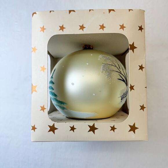 Handpainted Vintage Christmas Ornament Winter Scene with Houses and Trees - Picture 4 of 9